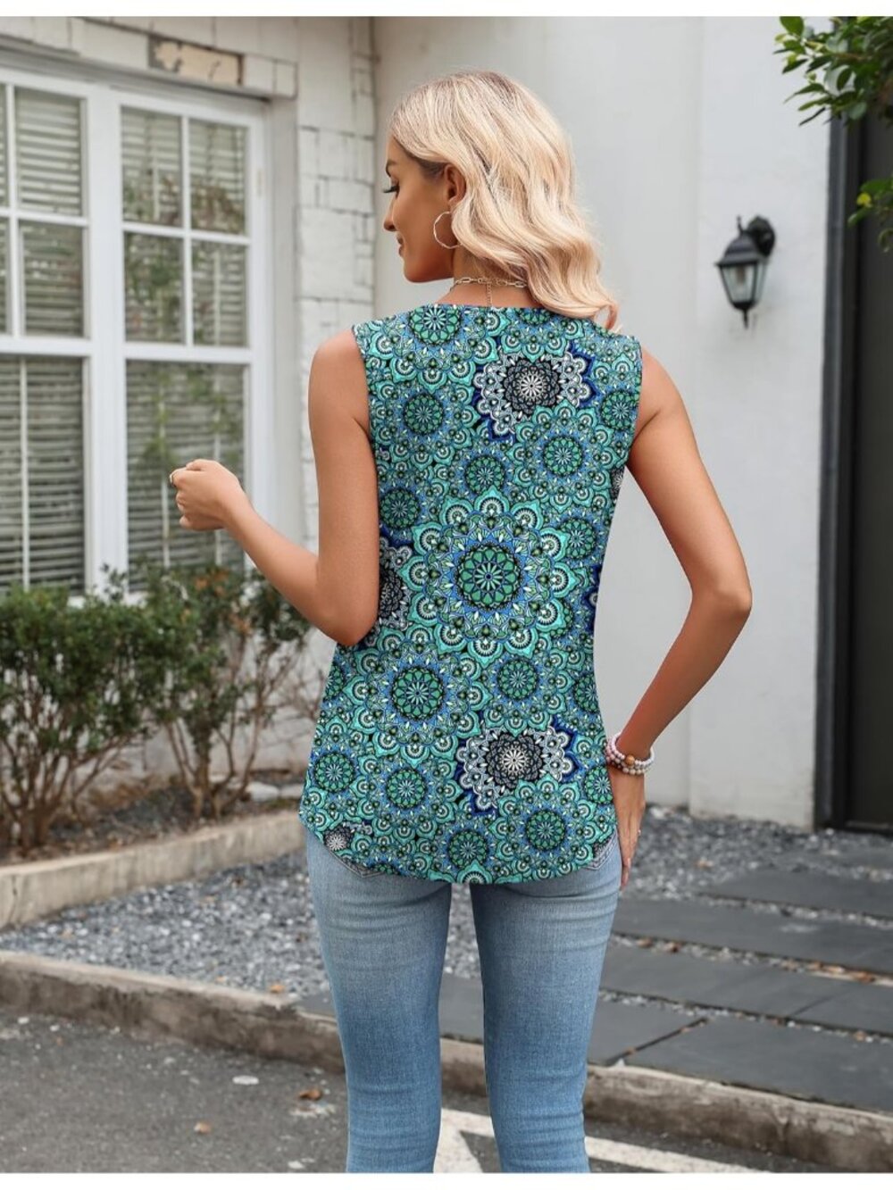 Women's Spring Summer V Neck Blue Mz858 Loose Fit Sleeveless Tops Beach - Picture 4 of 4